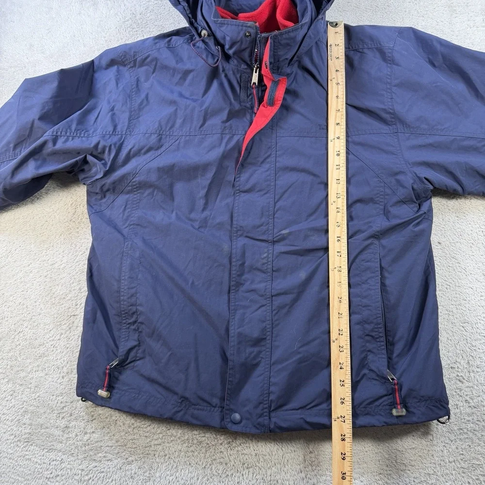 LL Bean Jacket Mens Large Navy 3 in 1 Fleece Hooded Full Zip Pocket Polartec